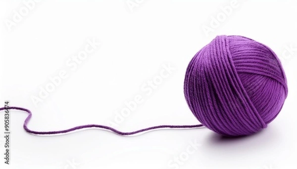 Obraz a ball of purple yarn with a long thread isolated on white background