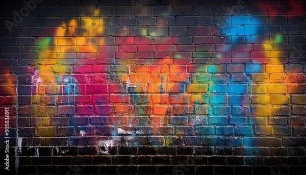Obraz colorful graffiti on a brick wall as a dark background