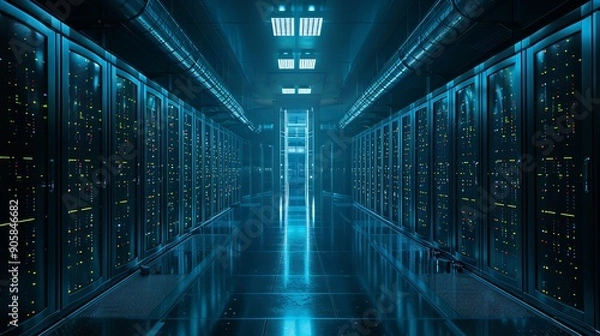Fototapeta Server Room - A glimpse into the heart of technology.
