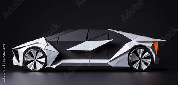 Fototapeta A paper-folded modern conceptual automobile, development, research and design in the development of new vehicles - ai generated