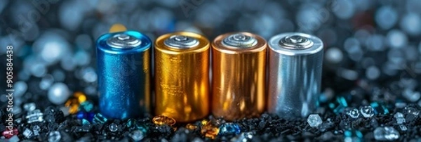Obraz Mineral Elements in Lithium-ion Batteries: A Key Component for Energy Storage and Device Sustainability, Highlighting Lithium, Cobalt, Nickel, Manganese, and Graphite.