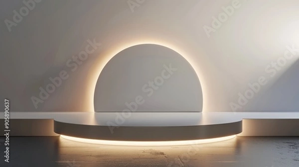 Fototapeta A white stage with a lighted circle in the center