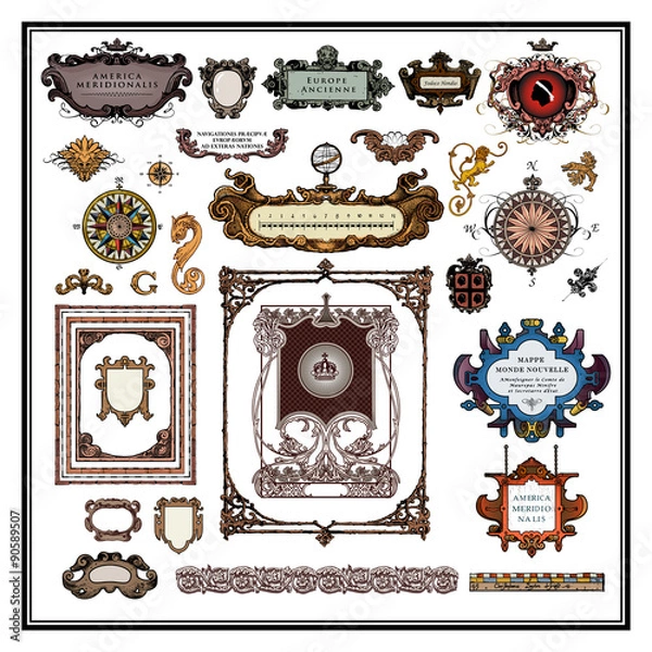 Obraz Antique map elements borders and frames