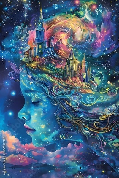 Fototapeta Abstract fantasy woman with flowers, imagination concept.