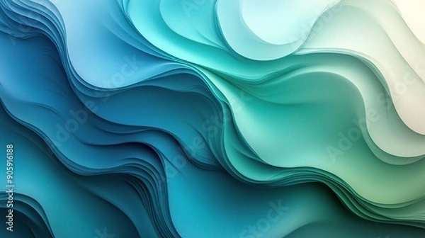 Fototapeta Azure Flow: Abstract waves of blue and green evoke a sense of tranquility and movement.