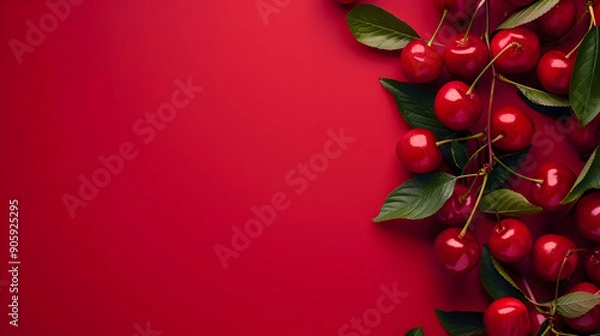 Fototapeta Cherry. Cherry frame. frame with ripe large red cherries isolated background