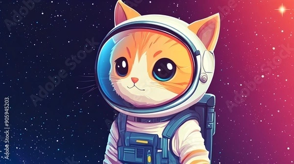 Obraz Cute cat astronaut in spacesuit. Vector hand drawn illustration.