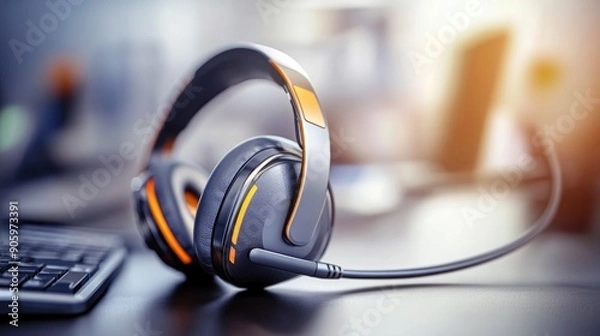 Fototapeta VoIP Headset Illustration for Communication and Customer Support Services