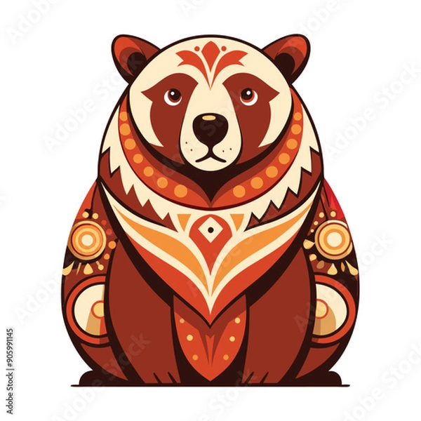 Fototapeta Geometrically Designed Brown Bear with Red and Orange Patterns
