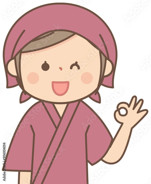 Fototapeta オッケーサインをする和食料理屋の女性