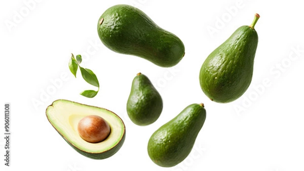 Obraz Falling avocado isolated on transparent background