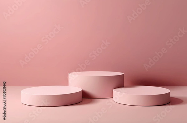 Fototapeta Pink Podiums on Pink Background for Product Display. Made with Generative AI Technology