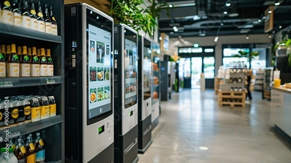 Obraz Modern Grocery Store with Digital Ordering Kiosks
