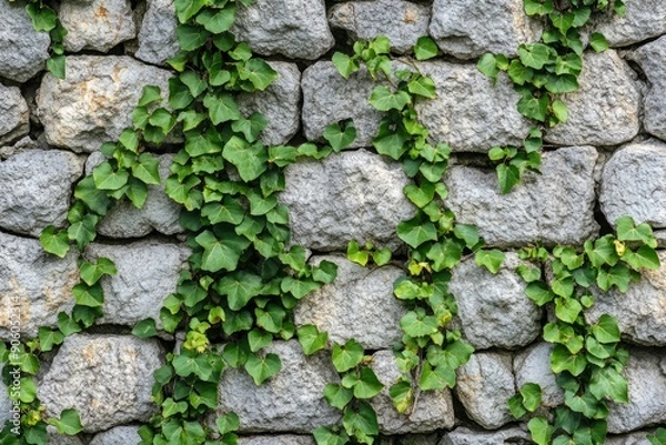Obraz Stone wall covered in vines, cut out, ai