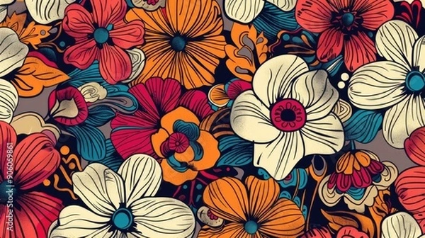 Fototapeta Stylized floral pattern with various doodles and shapes Hand drawn design
