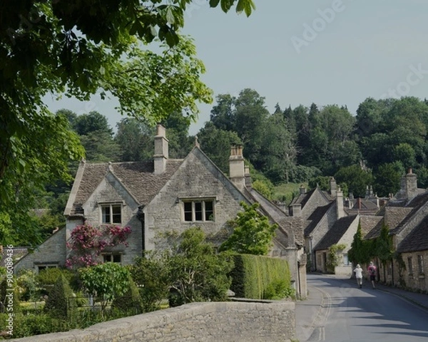Fototapeta イギリスコツウォルズ美観地区と可愛い歴史建造物