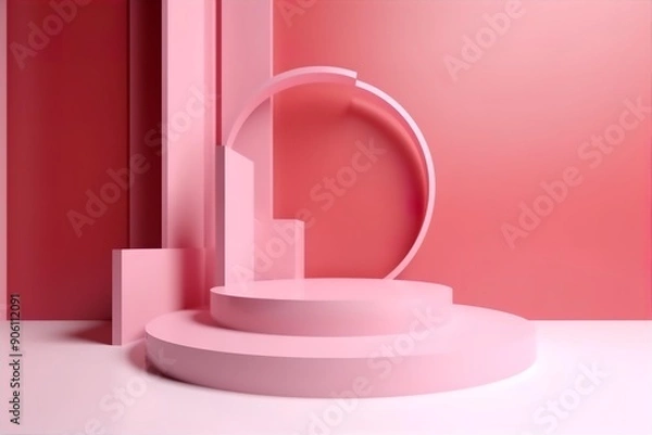 Fototapeta 3D Pink Podium Background for Product Display, Background, pink, podium, 3D, product platform, display, stage, presentation, showcase