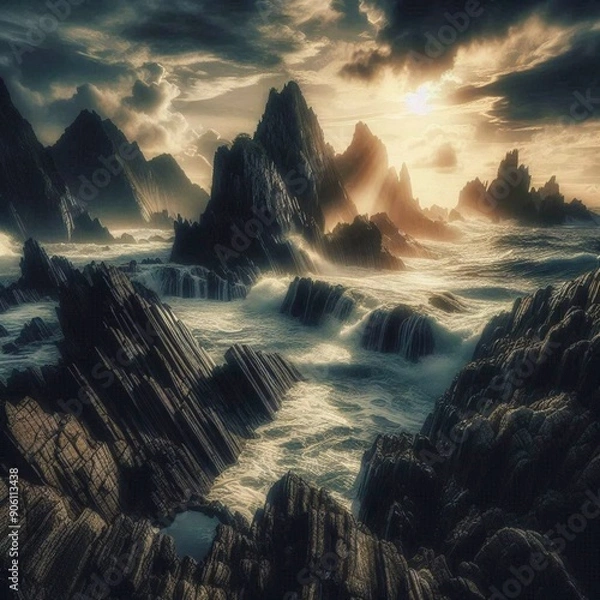 Obraz sunset over the mountains