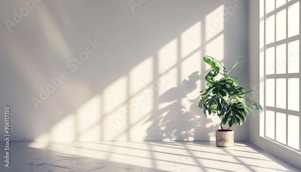 Obraz Sunlight Streaming Through Window in Minimalist Designed Space, Shadows and Clean Lines, Bright Office Background