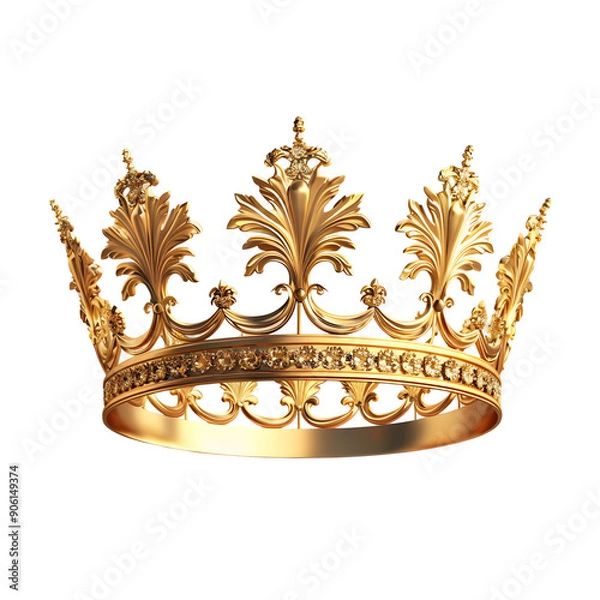 Fototapeta king gold crown transparent on white background,generative ai
