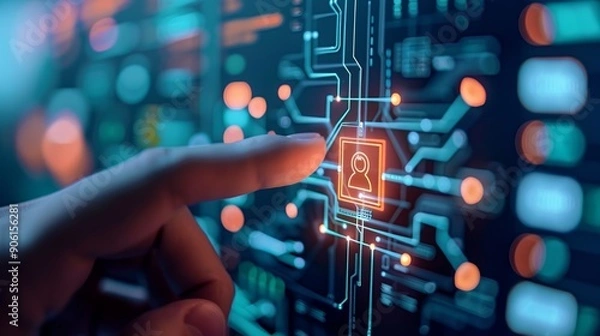 Fototapeta Finger Touching Digital Interface with Icons