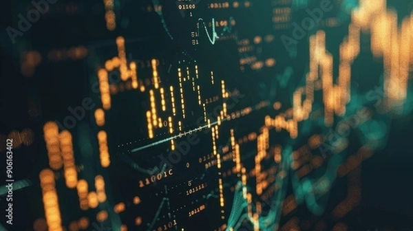 Fototapeta Abstract money growth with digital binary codes forming a rising chart