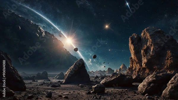 Fototapeta cinematographic take of celestial space and asteroids flying