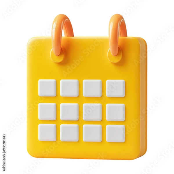 Obraz 3D Yellow Calendar Icon With Date On Transparent Png Background For Event Reminders . Generative ai