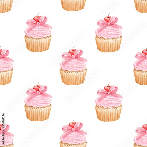 Fototapeta Coquette cupcake seamless pattern