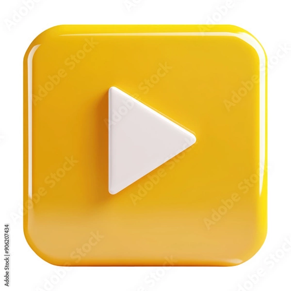 Obraz 3D Yellow Play Button On Transparent Png Background For Video Playback Icons . Generative ai