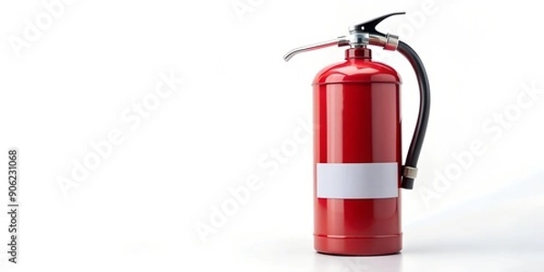 Fototapeta Red Fire Extinguisher with White Label Isolated on White AI Generative