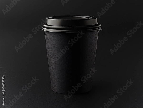 Obraz MOCKUP cup disposable with lid for coffee, tea, hot cold drinks black color with black lid on black background