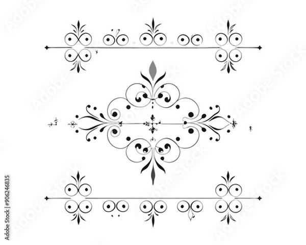 Fototapeta Set of Fancy Decorative Ornamental Lines vector. ai generated