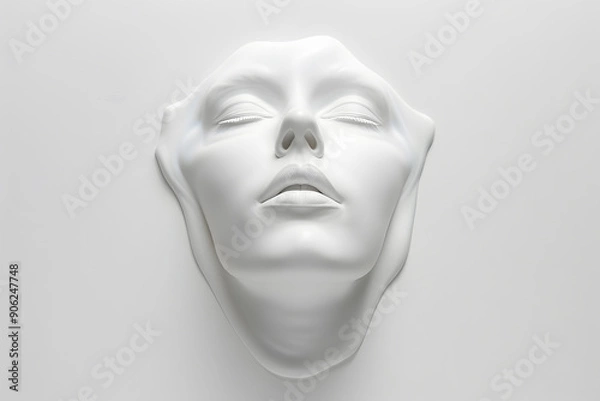 Fototapeta 3d white sculpture of woman face with closed eyes isolated on a simple background