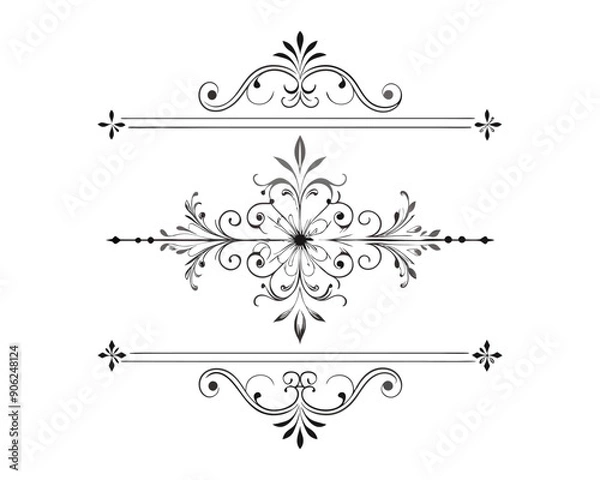 Fototapeta Set of Fancy Decorative Ornamental Lines vector. ai generated