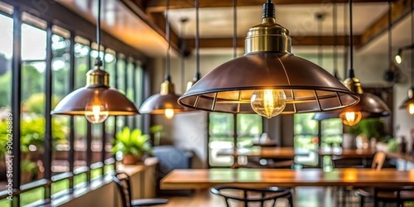 Fototapeta Vintage hanging ceiling lamp in a coffee shop Minimalist Thailand Generative AI
