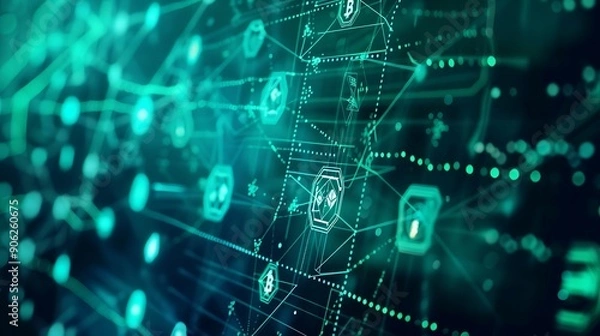 Fototapeta Minimalistic Blockchain Interface with Interconnected Nodes and Smart Contracts