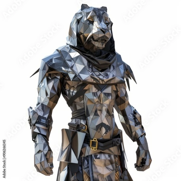 Obraz 3D Render, Low Poly style of saber-toothed tiger hide armor set, on isolated white background