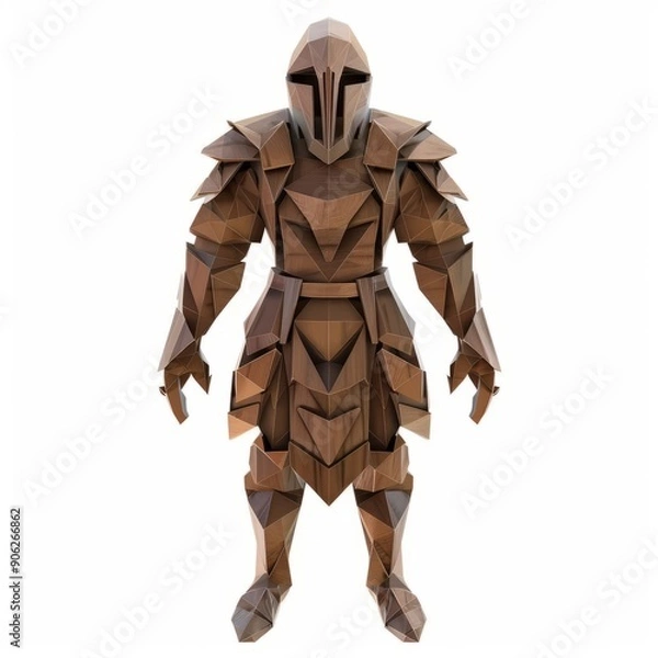 Fototapeta 3D Render, Low Poly style of wooden plank armor set, on isolated white background
