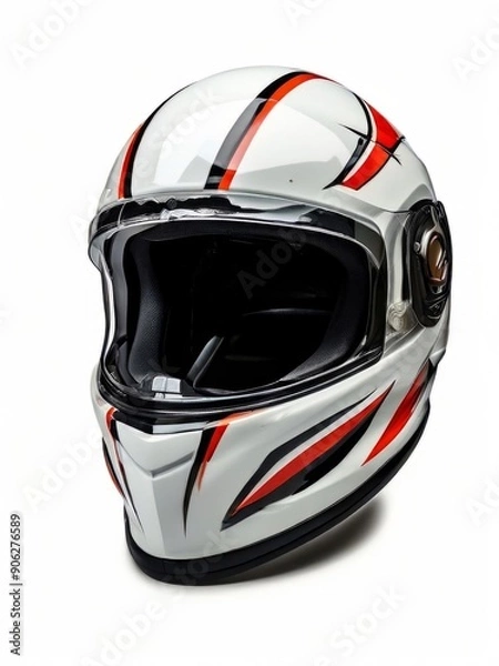 Fototapeta Modern motorcycle helmet with glossy finish isolated on white background.AI generated.