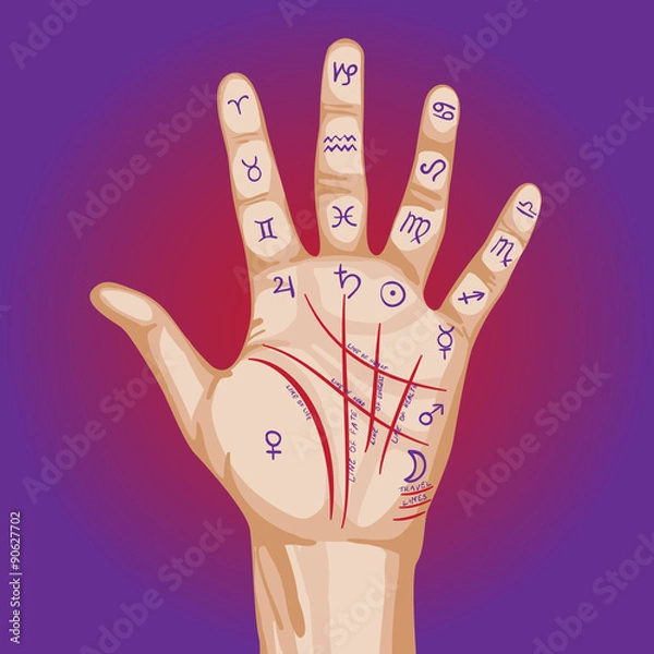 Obraz Palmistry map on open palm