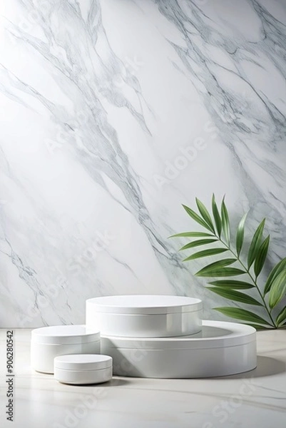 Obraz White marble background with minimalist white decor.