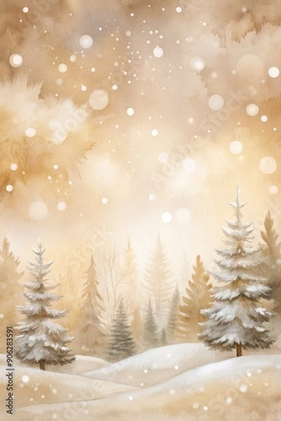 Fototapeta Snowy forest scene with frosty trees.