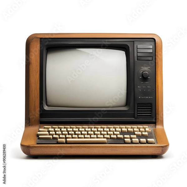 Fototapeta Old vintage monitor screen Mockup with empty display isolated on white background