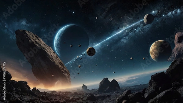 Fototapeta cinematographic take of celestial space and asteroids flying
