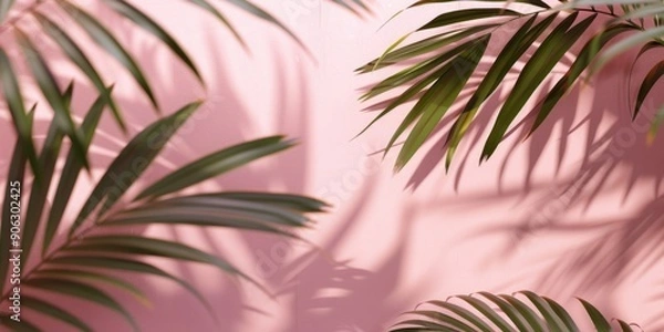 Obraz Palm Leaves on Pink Wall