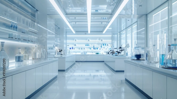 Obraz White room or scientific laboratory. Science elements and innovation background