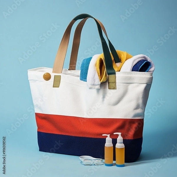 Fototapeta Packed Beach Bag: Towels and Sunscreen for a Day at the Shore
