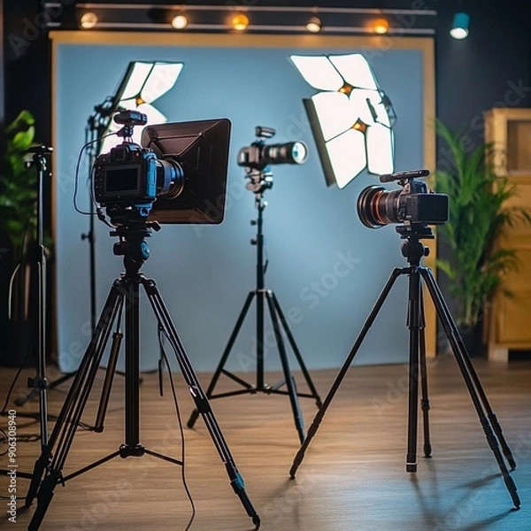 Fototapeta Studio-Ready: Professional Camera and Lighting for Video Interview