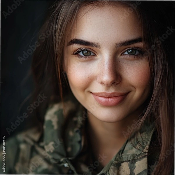 Fototapeta Portrait of a Confident Young Woman in Military Uniform